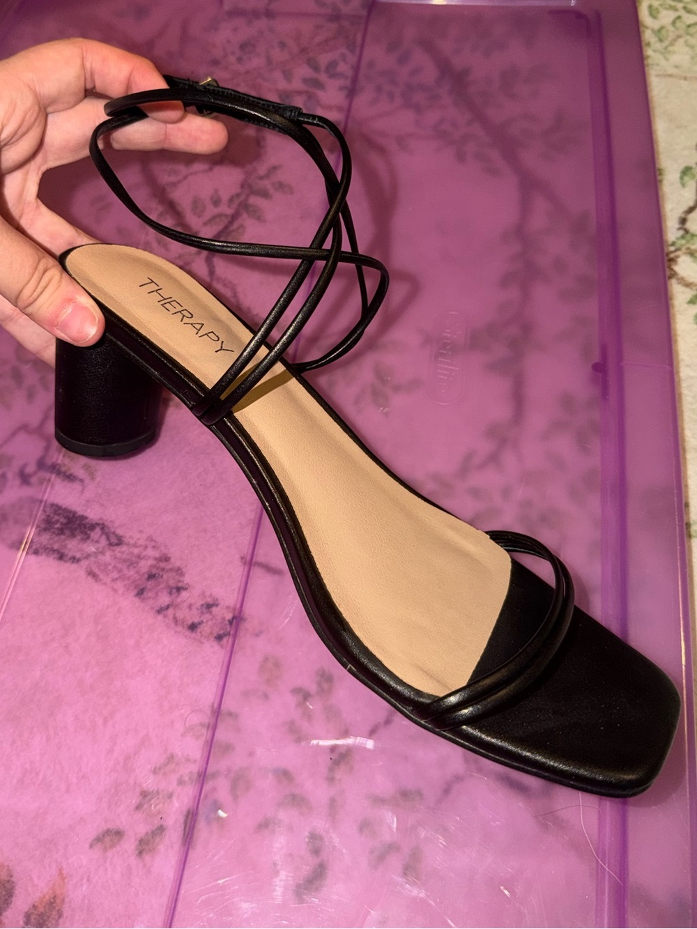 therapy Black Strappy Square-Toe Block Heel Sandals, size 10 never worn